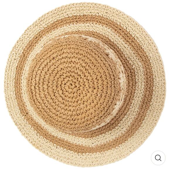 San Diego Hat Company Anthropologie Floral Striped Crocheted Bucket Hat Natural - Picture 4 of 8